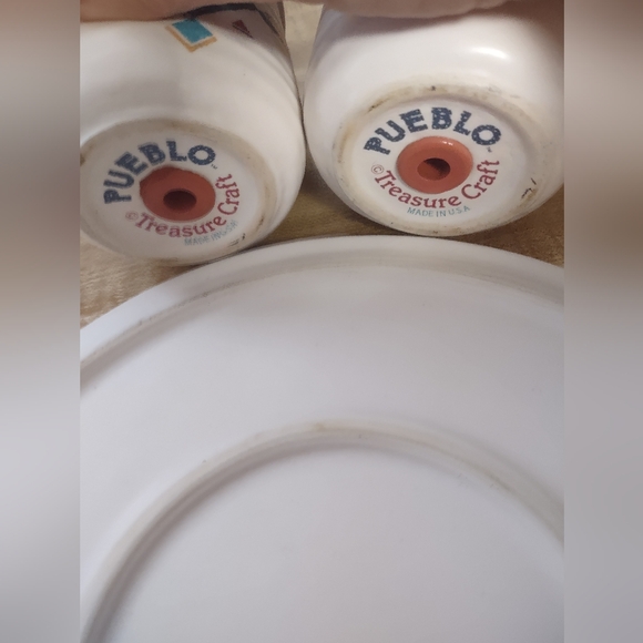 Treasure Craft Pueblo Southwestern Salt Pepper Shakers+Snack Server Made In USA - Picture 2 of 8